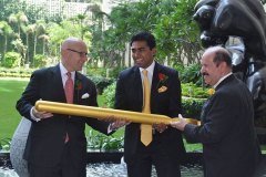 Mr. Nitesh Shetty, Founder & Chairman, Nitesh Land Limited handing over the key to the masterpiece to 
 Mr. Shane Krige, former General Manager, The Ritz Carlton Bangalore and  Peter Succoso.